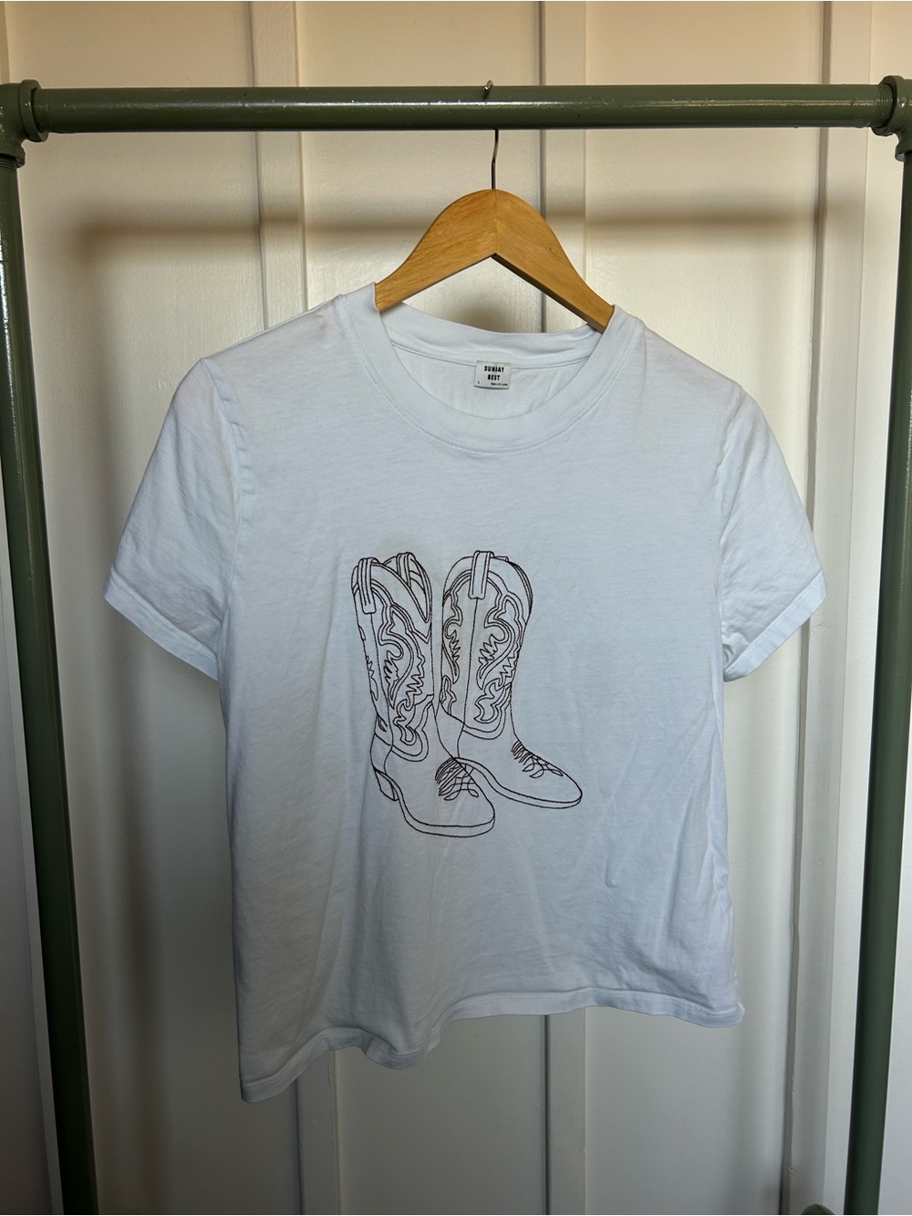 Sunday Best (Aritzia) Graphic Tee with Cowboy Boot Illustration